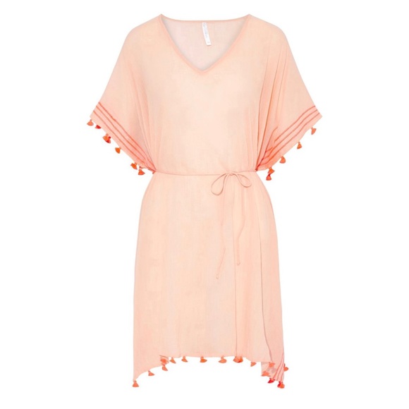 NEW Seafolly Tasseled embroidered kaftan Coverup OSFM Peach - Picture 1 of 8